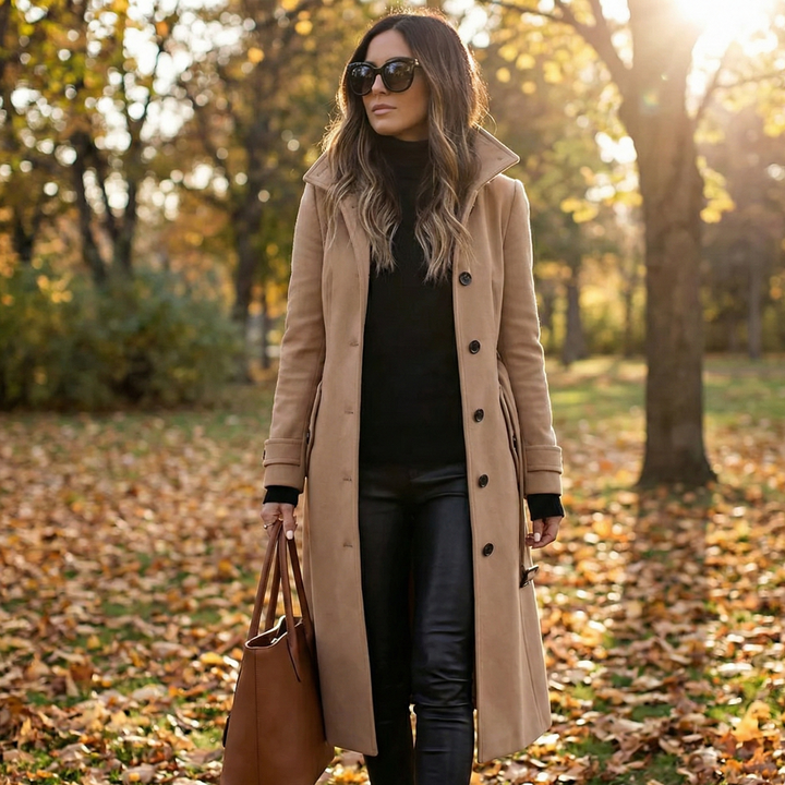 Women's elegant warm wool blend trench coat in classic style