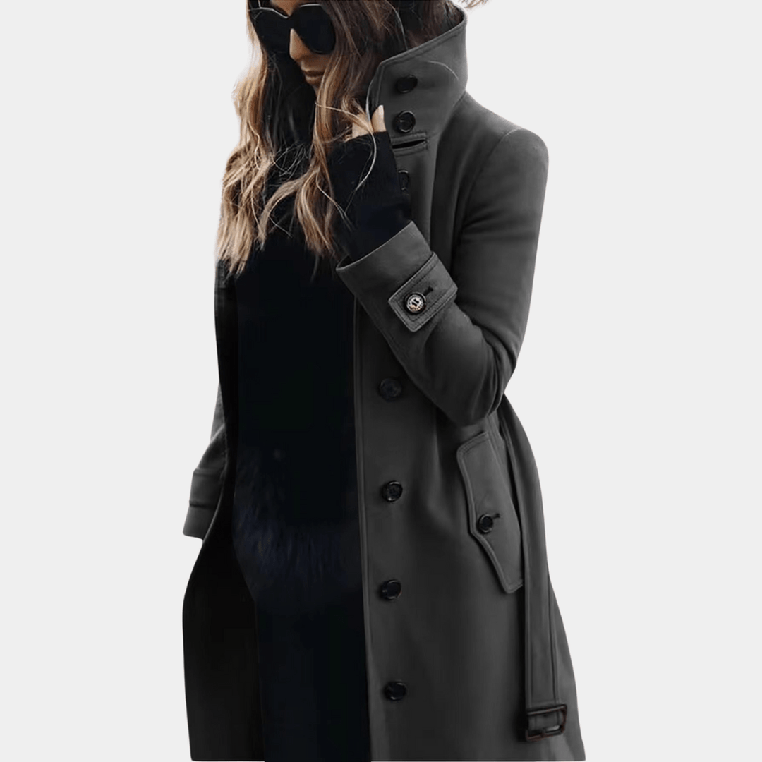 Dark grey elegant wool blend trench coat, essential winter fashion