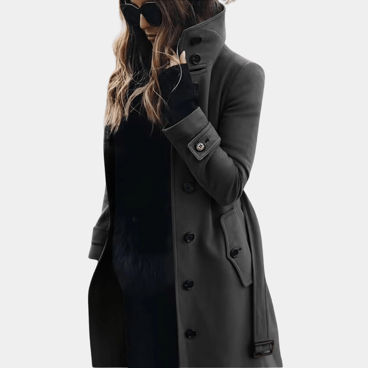Dark grey elegant wool blend trench coat, essential winter fashion