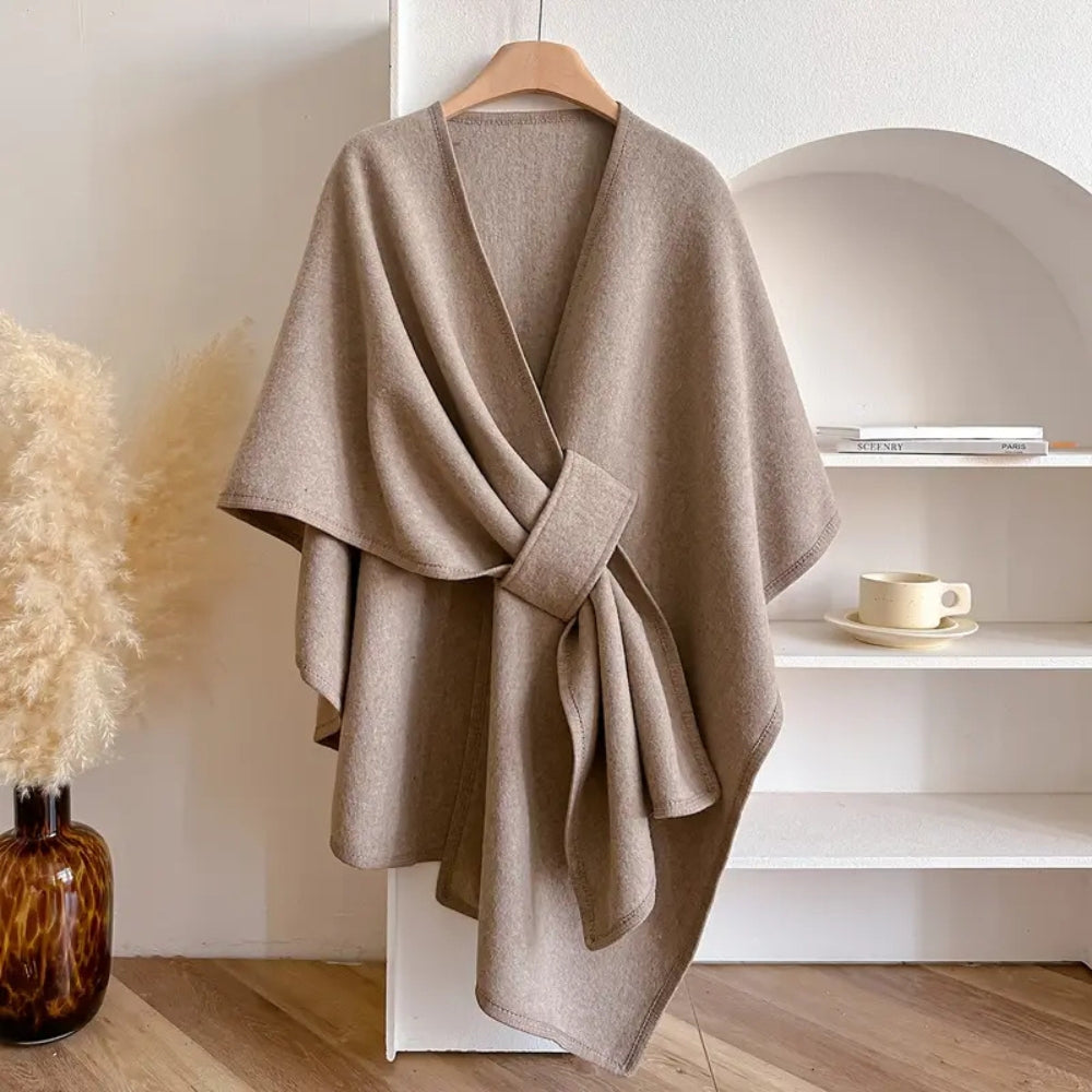 Elegant outerwear piece: a women's shawl coat for sophisticated layering.