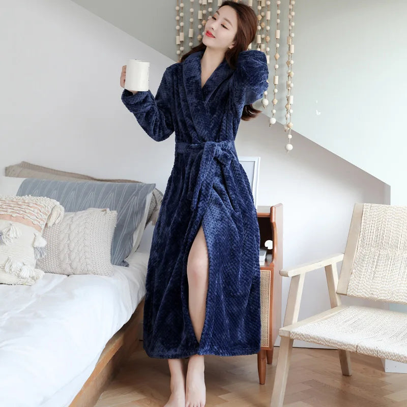 The Evi plush bathrobe draped over a chair, highlighting its plush texture and design.