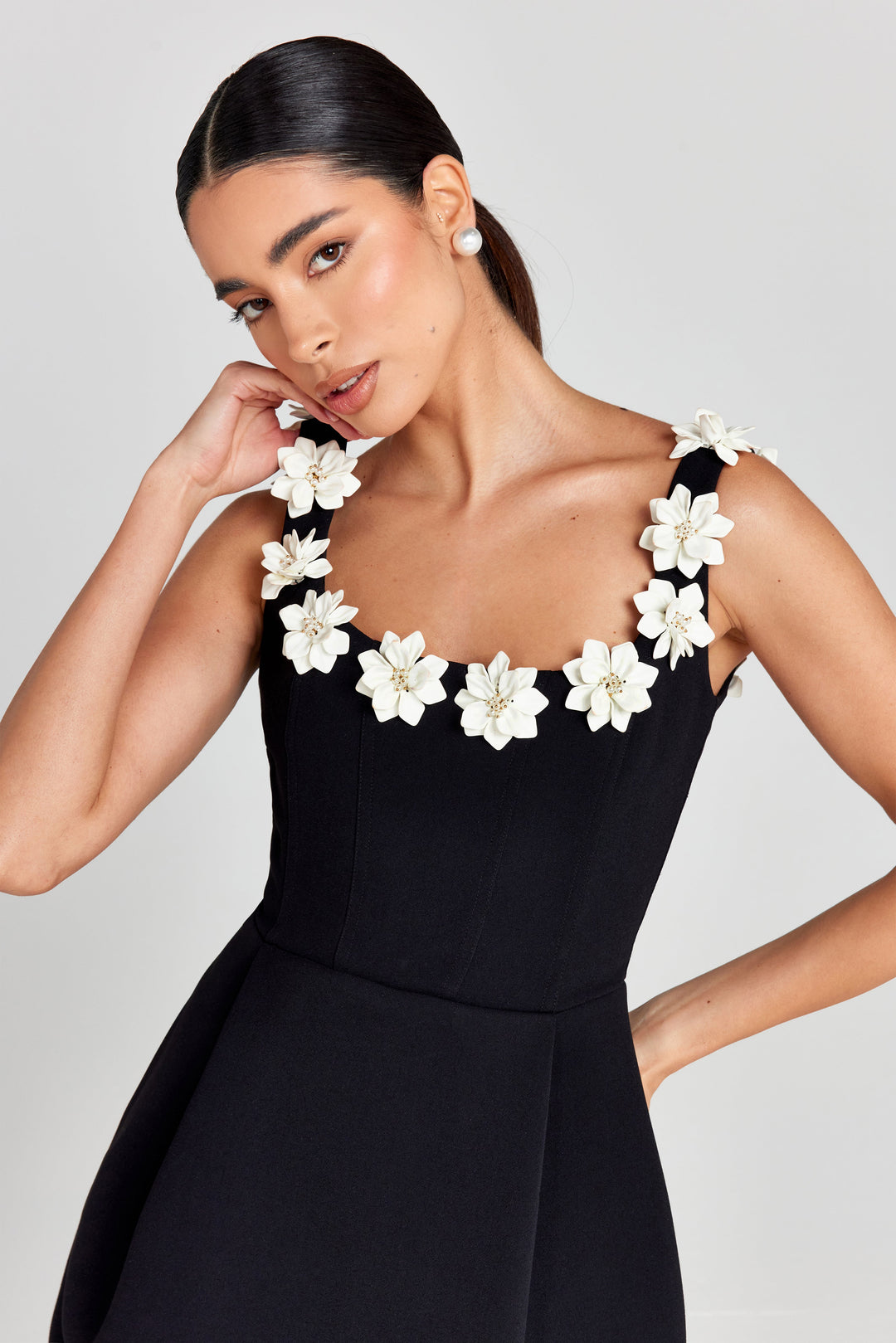 A-line mini dress for women with beautiful floral appliqué, perfect for summer.