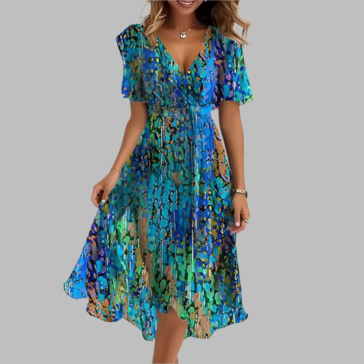 Women's Floral Ruched Midi Dress - Elegant & Flattering Style
