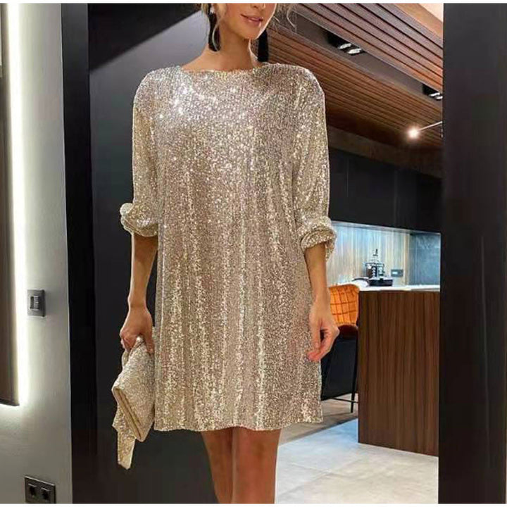 Sparkling black sequin mini dress, an ideal choice for evening wear and cocktails.