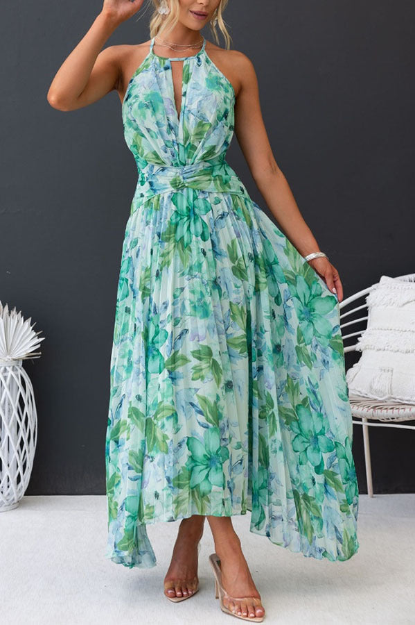 Formal sleeveless green floral celebration dress for women