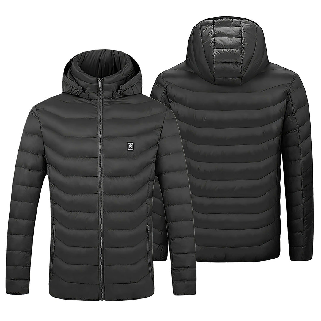 Stay warm all winter in this women's heated puffer jacket with hood. Electric thermal coat for ultimate cold weather comfort.