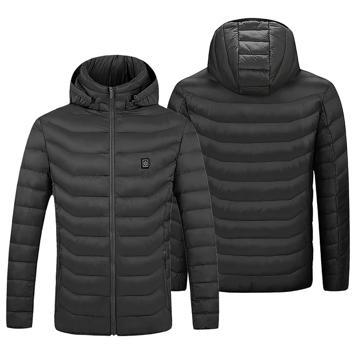 Stay warm all winter in this women's heated puffer jacket with hood. Electric thermal coat for ultimate cold weather comfort.