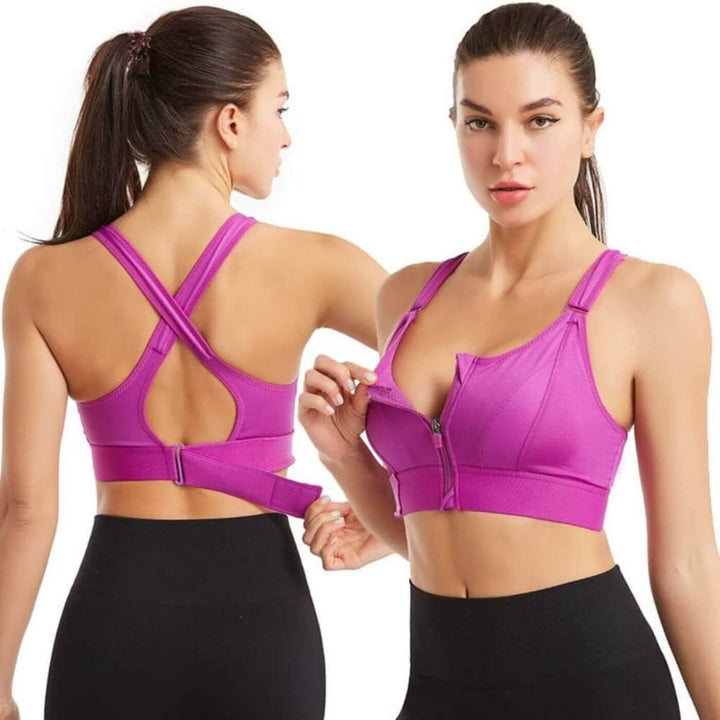 Blue moisture-wicking sports bra, designed for breathability during exercise.