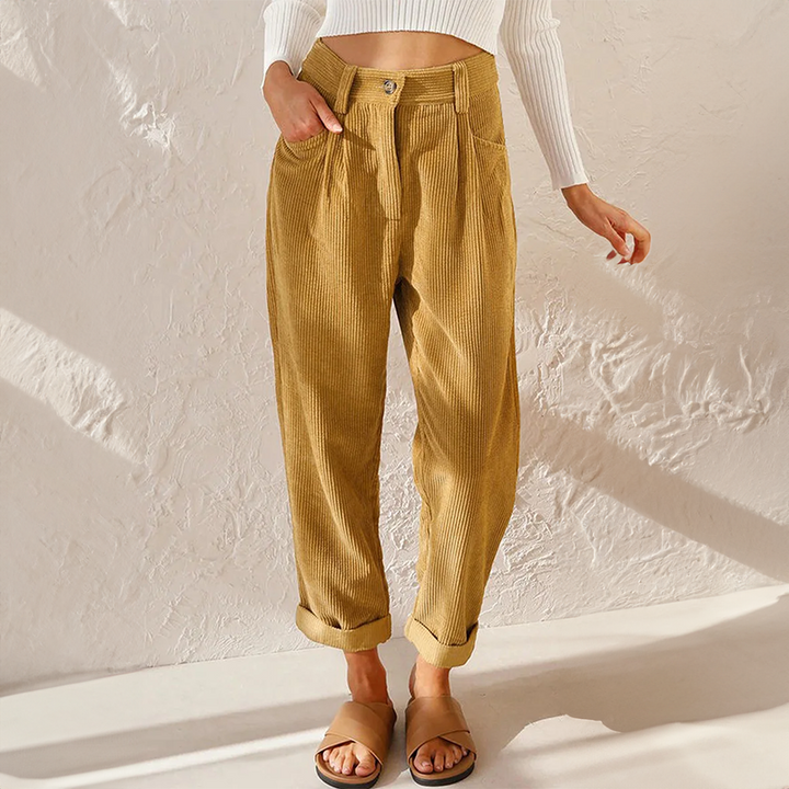 Women's high waist tapered leg pants in a relaxed fit, perfect for casual yet stylish wear.