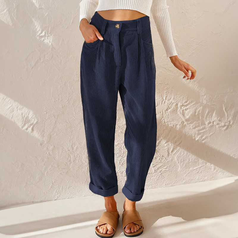 Comfortable green women's high waist tapered leg pants, perfect for stylish everyday wear.