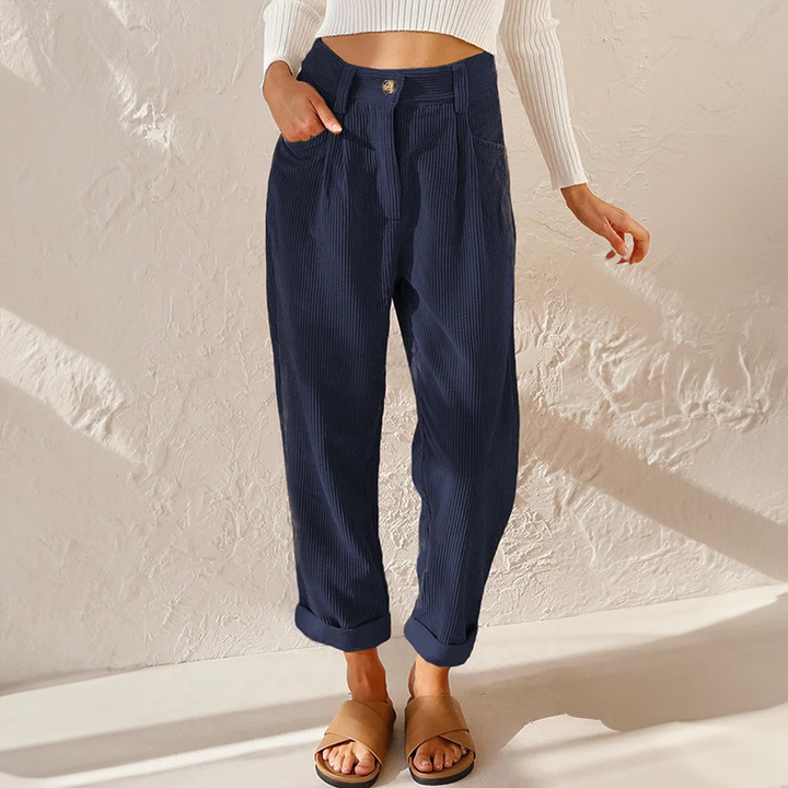 Comfortable green women's high waist tapered leg pants, perfect for stylish everyday wear.