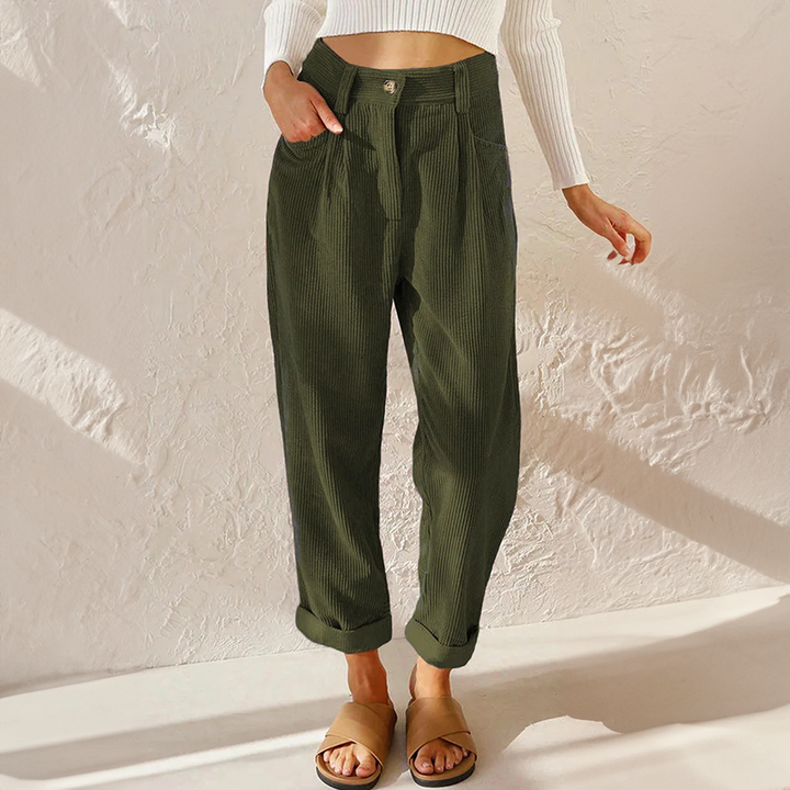 Chic black women's high waist tapered leg trousers, offering a sleek and versatile relaxed fit.