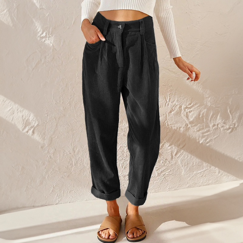 Versatile high waist tapered leg pants for women, designed for a comfortable and stylish relaxed fit.