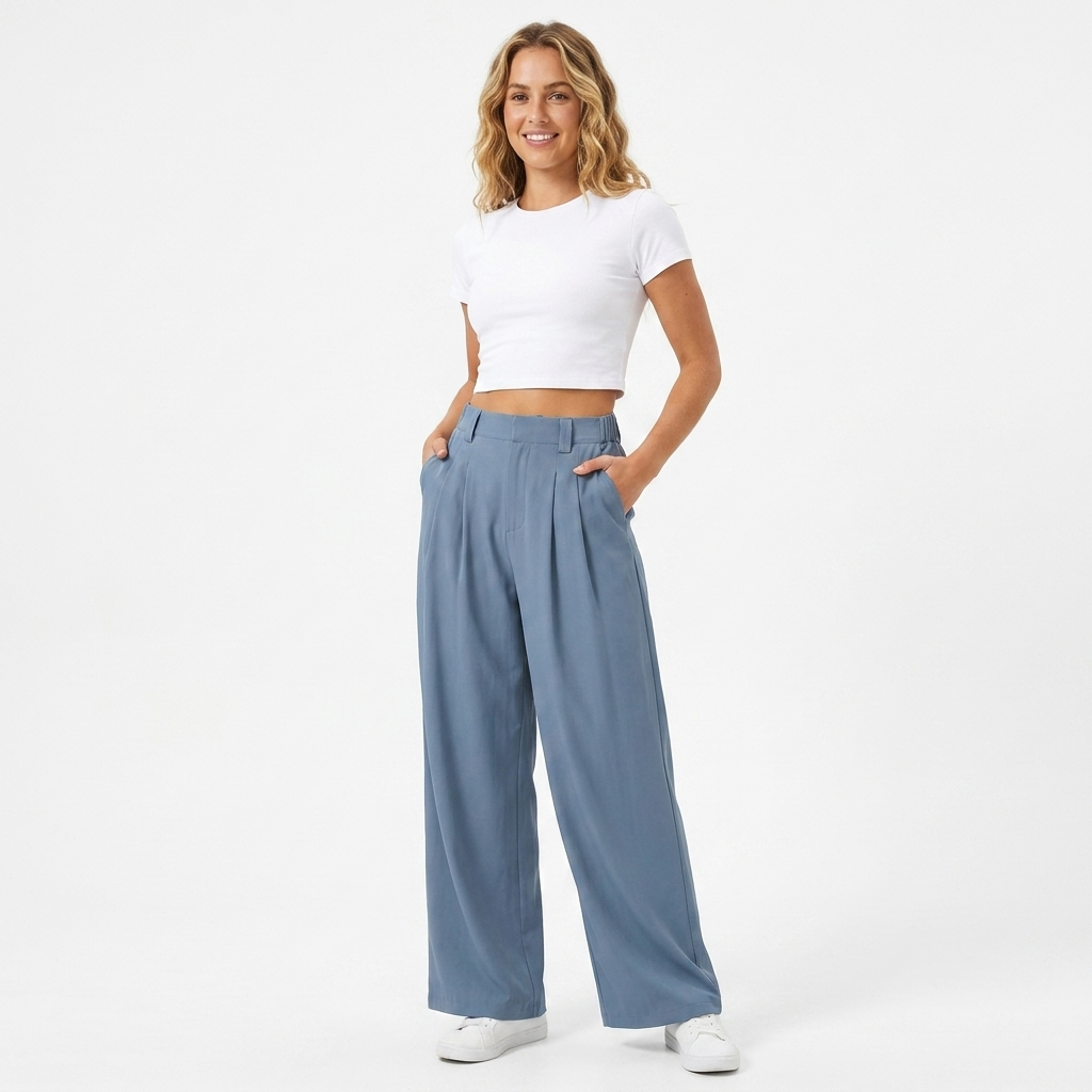 Women's high-waisted wide-leg work pants, perfect for professional office attire or chic casual wear.