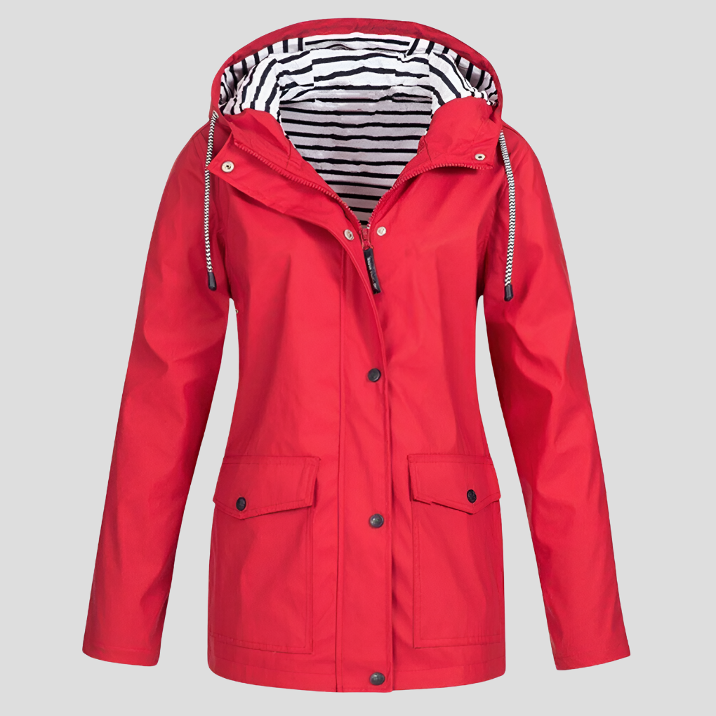 Women's athletic wear jacket, hooded and resistant to water and wind