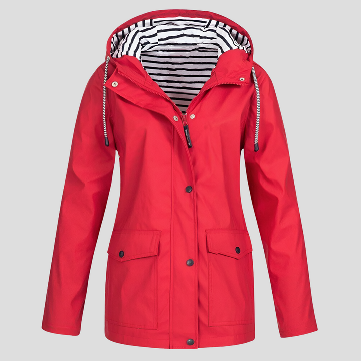 Women's athletic wear jacket, hooded and resistant to water and wind