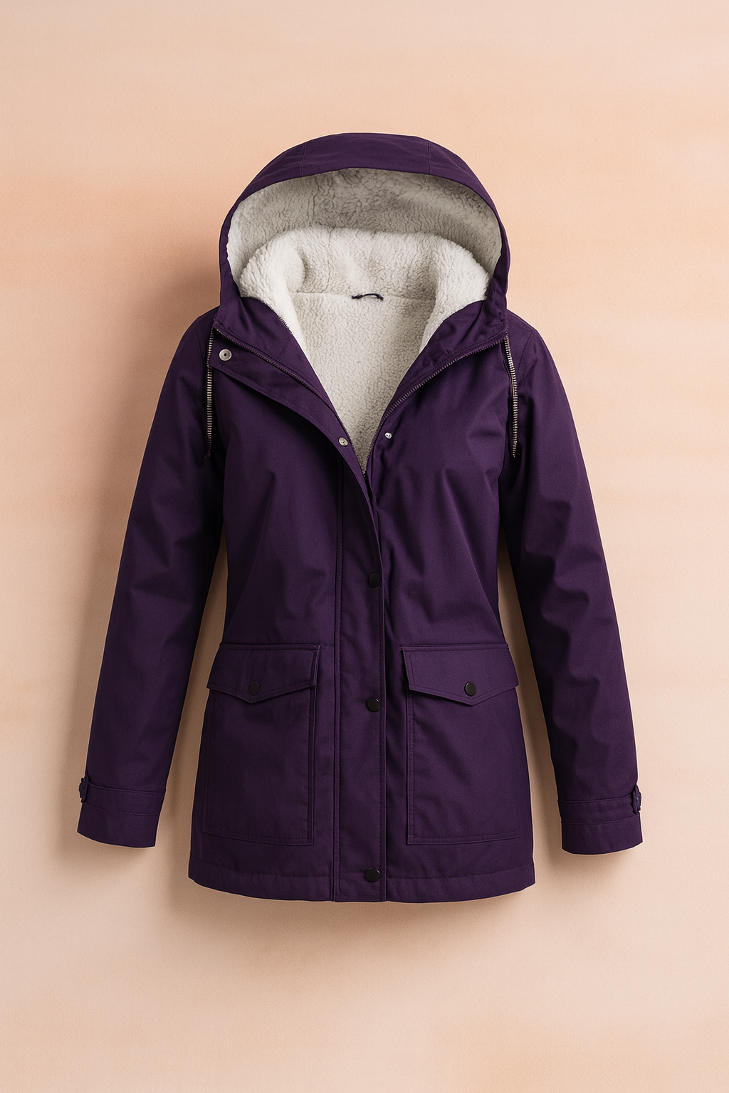 A woman layering a cozy hooded utility jacket over everyday attire.