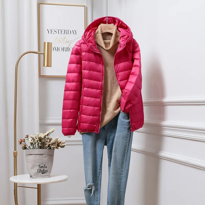 Fashion-forward hooded puffer jacket, a must-have for winter adventures