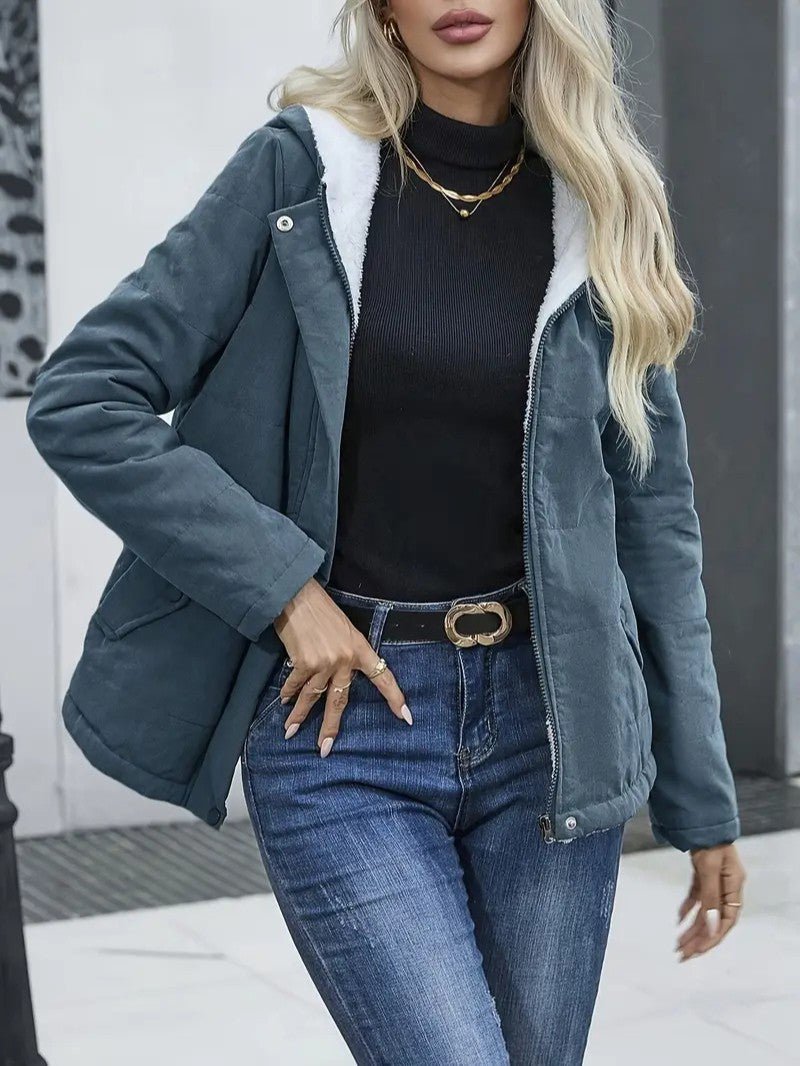 Cozy women's lined winter jacket with a convenient zip-up front and hood.