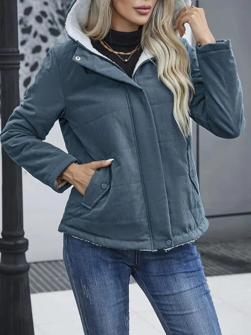 Stay warm this winter in a women's zip-up jacket with soft lining and hood.