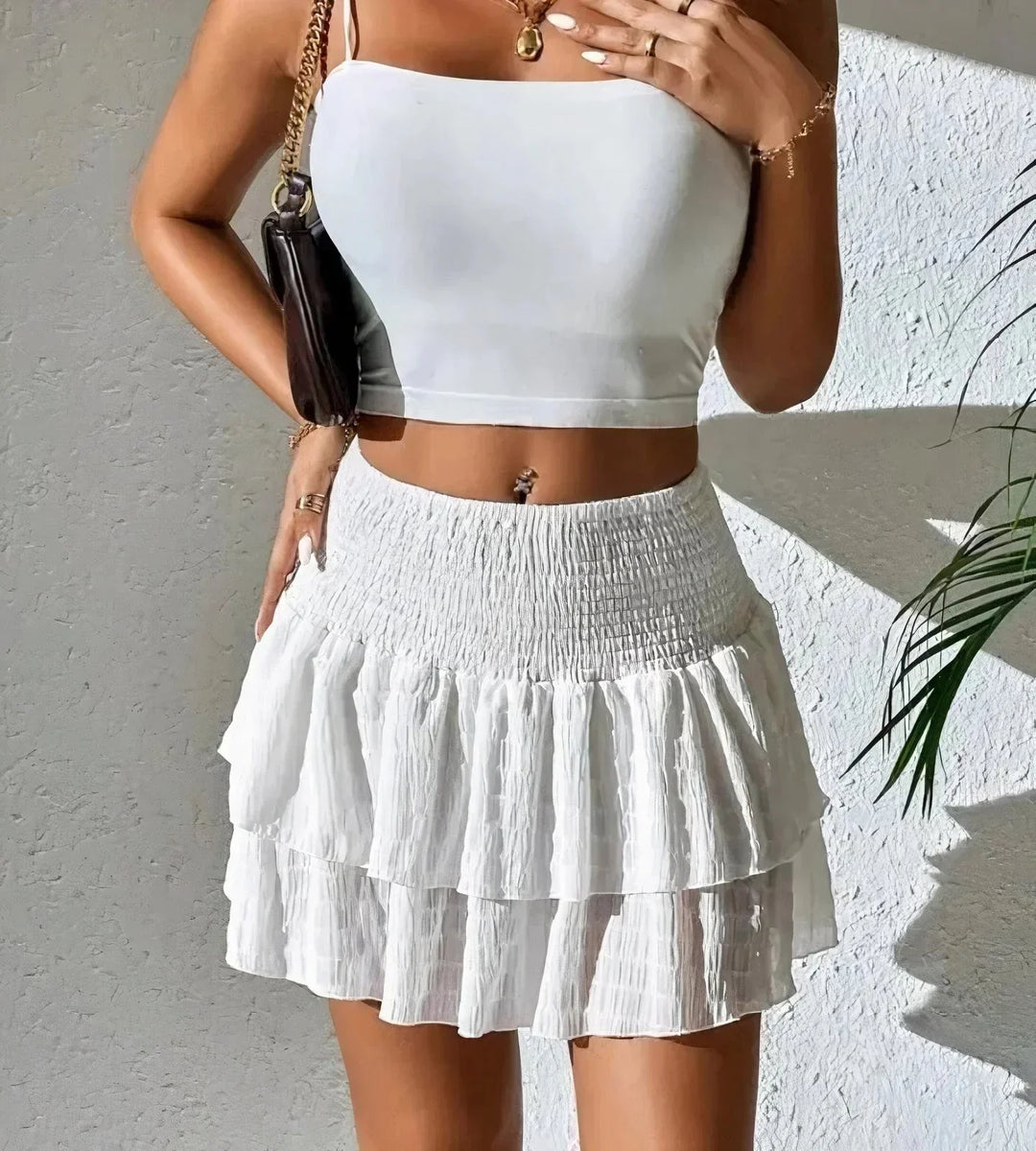 Versatile women's layered A-line mini skirt, a must-have for summer outfits, casual outings, or vacation style.