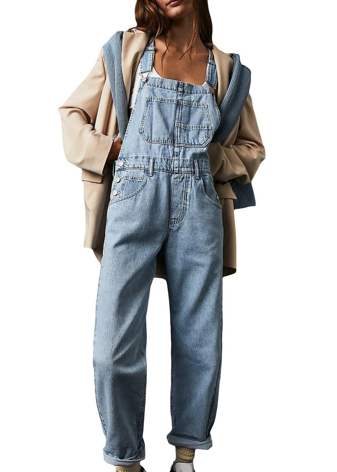Chic women's white sleeveless straight leg jumpsuit, perfect for all-year wear.
