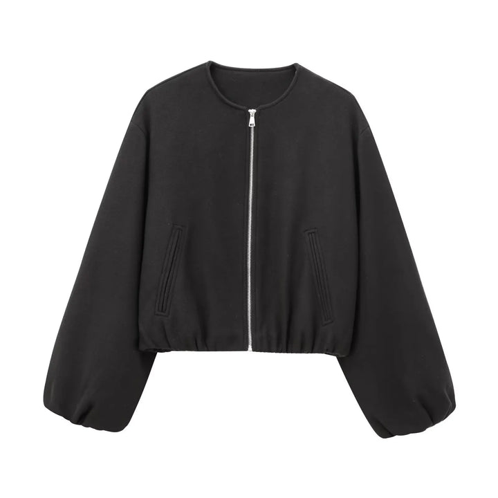 Chic women's cropped bomber jacket, a versatile piece of modern outerwear with balloon sleeves.