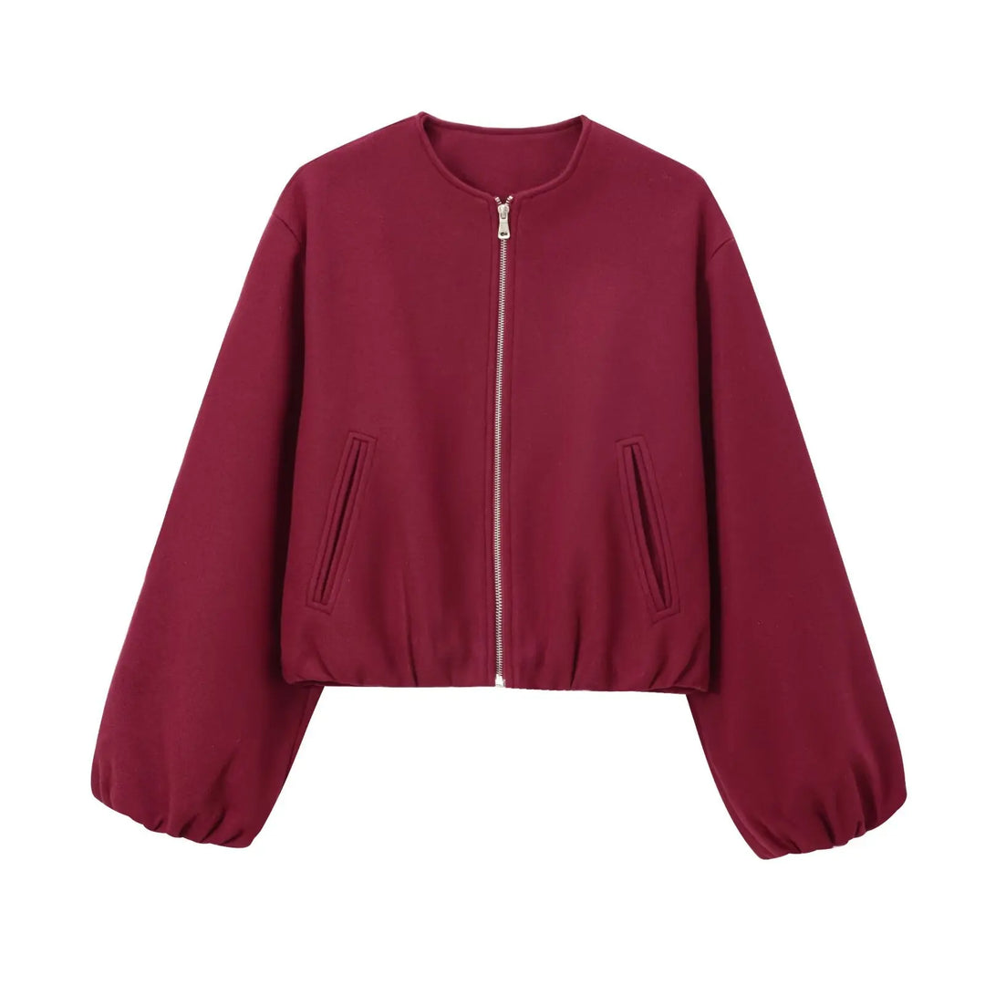 Back view of a women's stylish lightweight bomber jacket, ideal for casual & versatile layering.