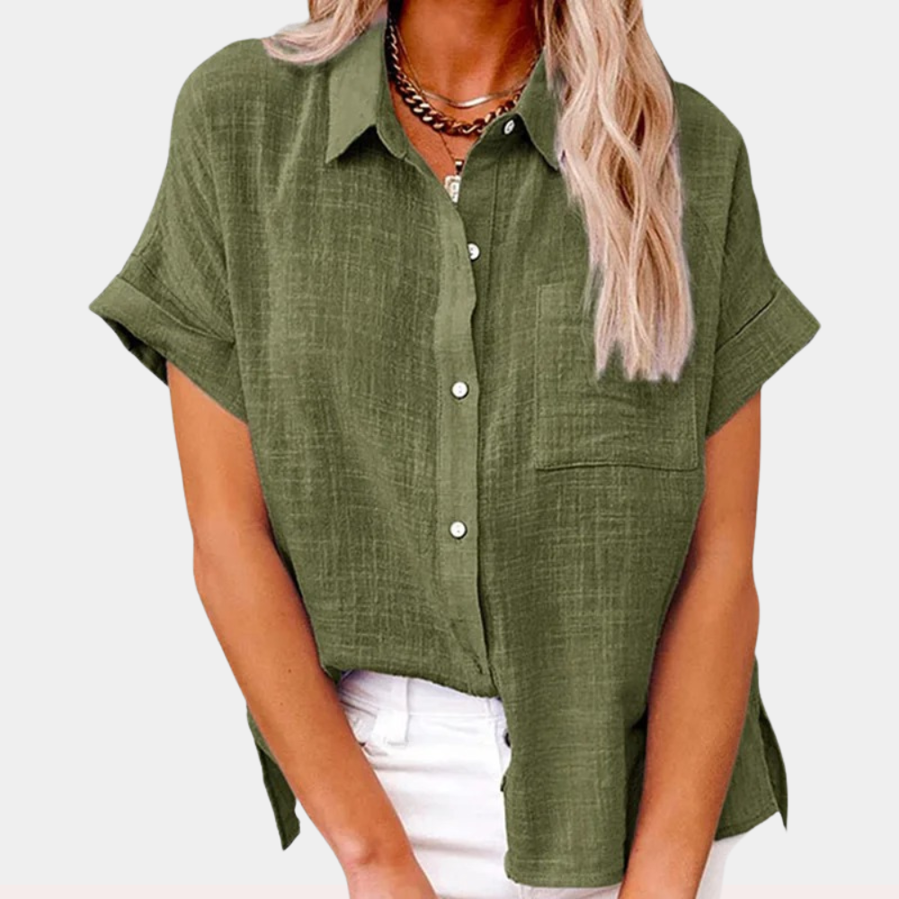 Casual chic women's lightweight button-up shirt. Comfortable long sleeve top for everyday elegance.