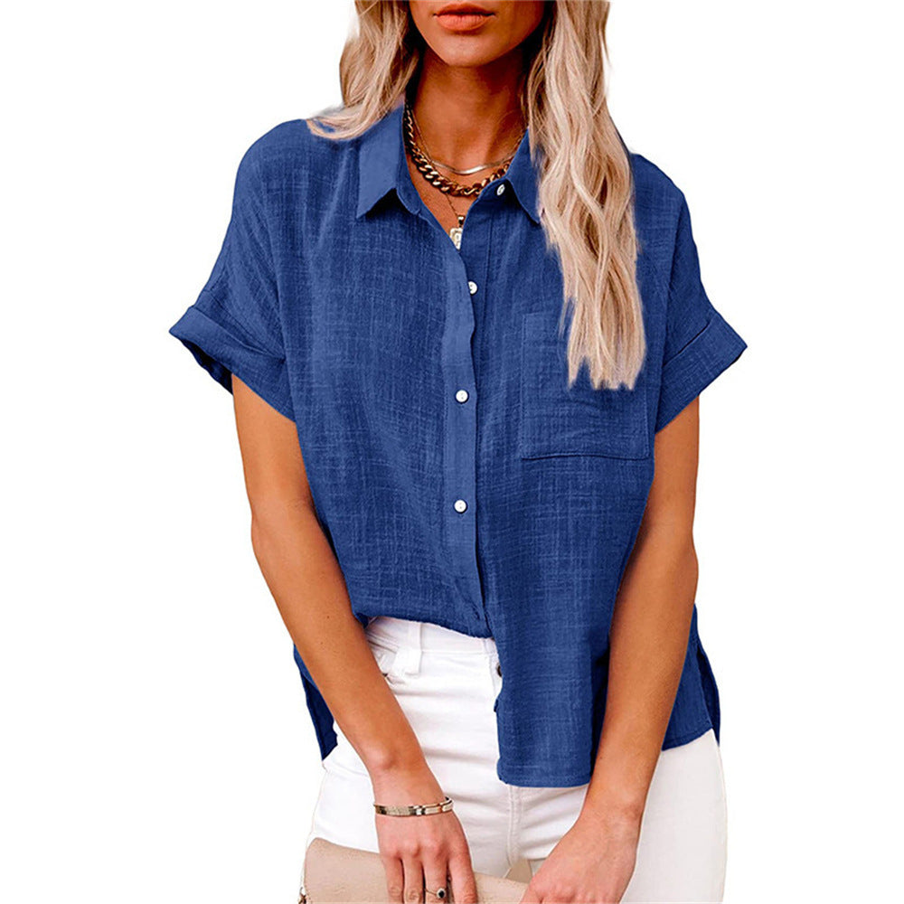 Soft & lightweight women's button-up shirt. Stylish long sleeve top with front pocket, perfect for workwear.