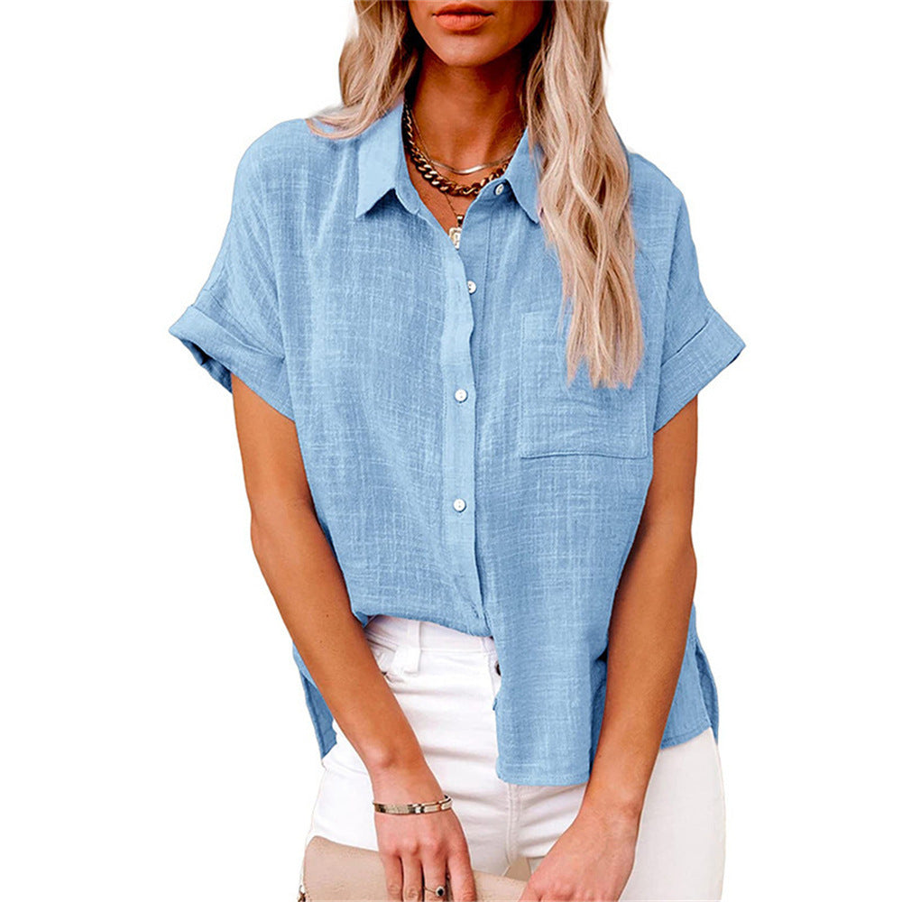 Versatile women's long sleeve button-up shirt. Lightweight top with front pocket for casual or work settings.