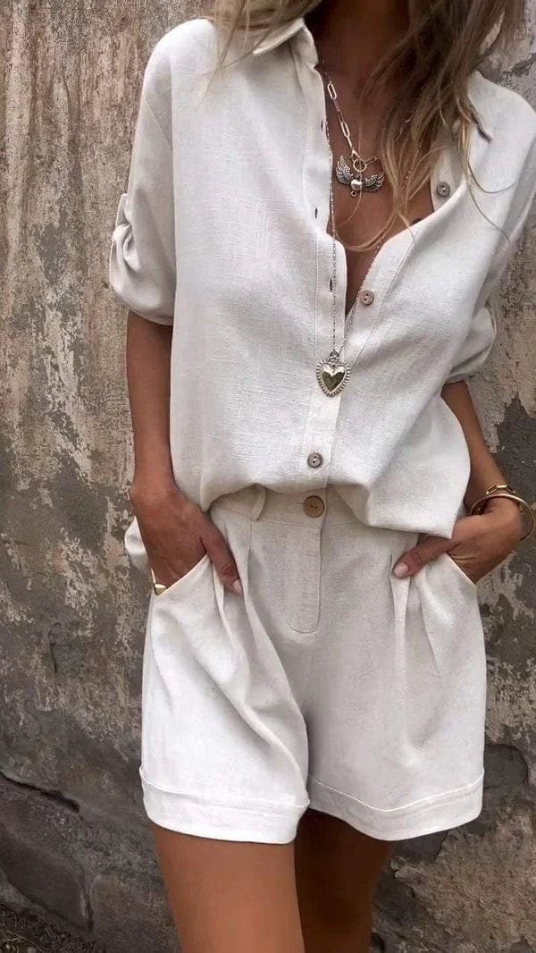 Women's lightweight shorts & top set in a relaxed fit for comfortable summer wear.