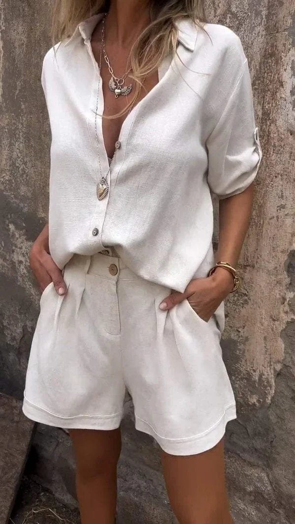 Women's casual shorts & top ensemble, a versatile matching set for effortless elegance.