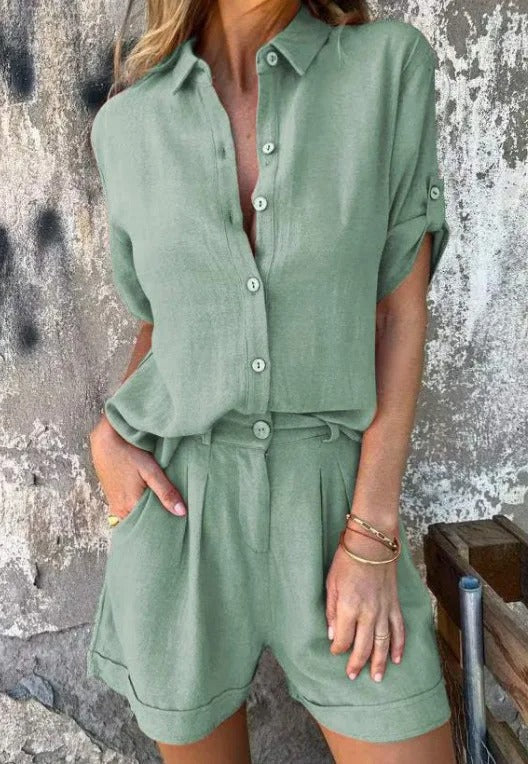 Effortless women's summer outfit: a soft, breathable shorts & top matching set.