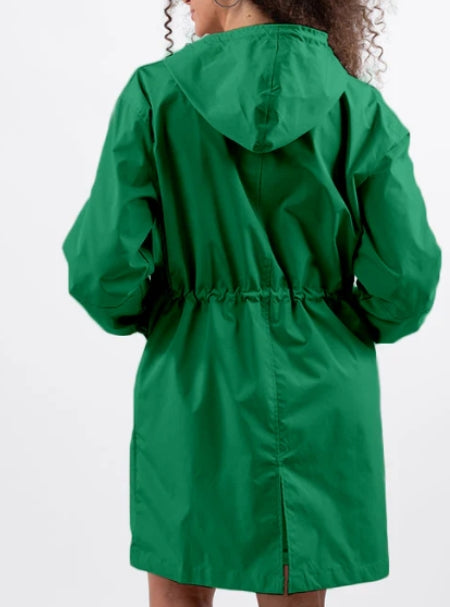 Practical women's hooded rain jacket, ideal for active outdoor lifestyles.