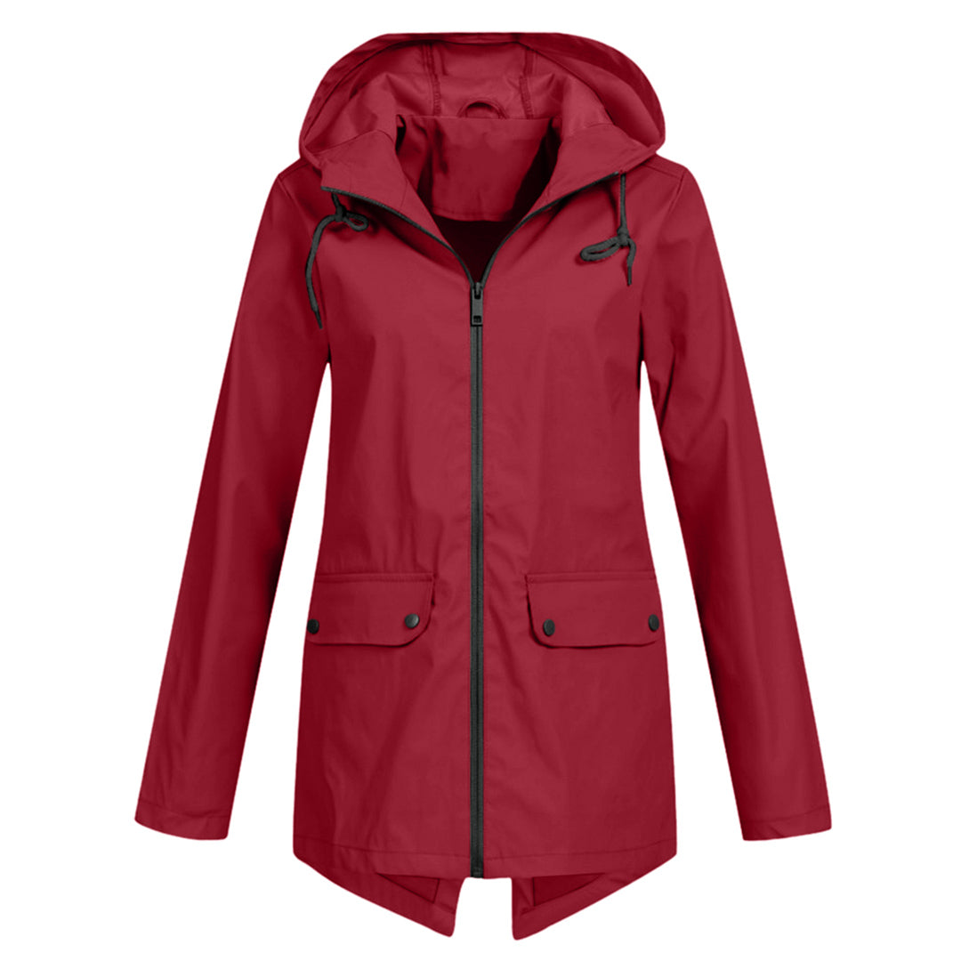 Practical women's long rain jacket, waterproof and windproof.