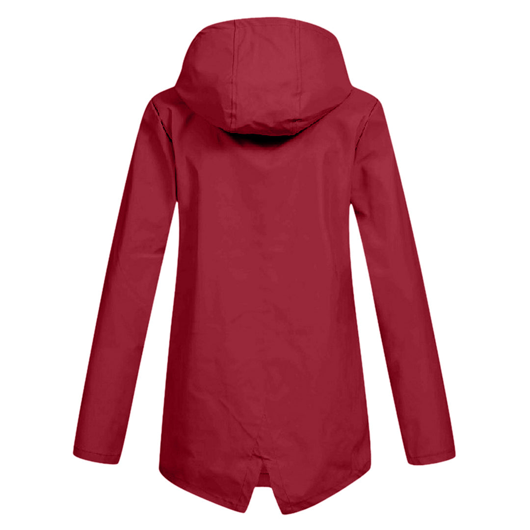 Stay dry in style with this women's hooded zip-front rain coat.