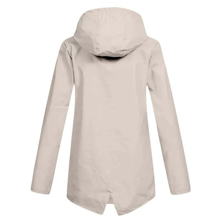 Waterproof outerwear for women, a stylish hooded long rain coat.