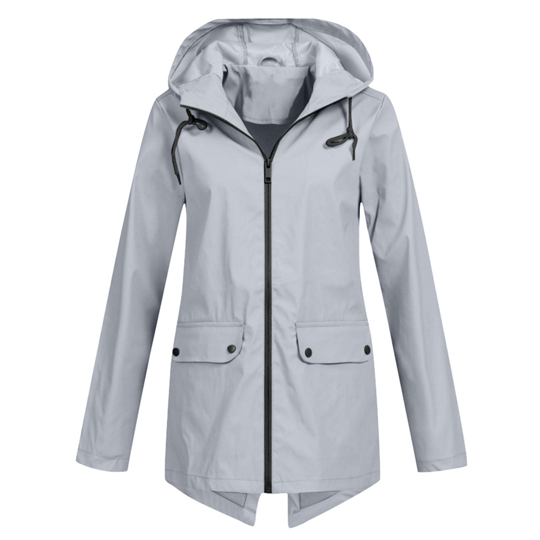 Durable and waterproof long rain coat for women with hood.
