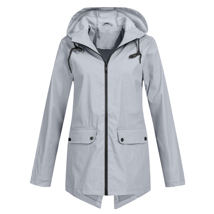 Durable and waterproof long rain coat for women with hood.