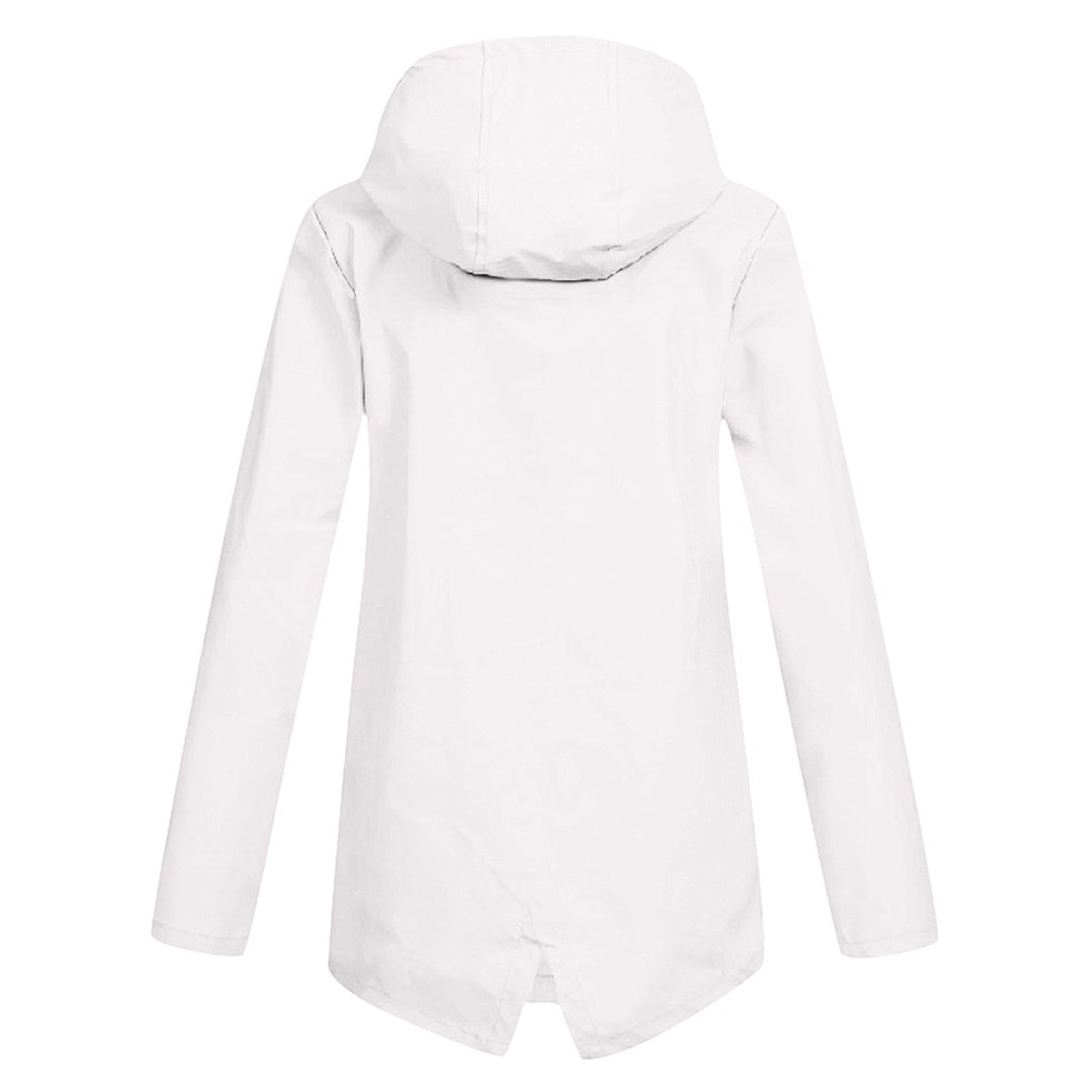 Windbreaker style women's rain coat with full zip front.