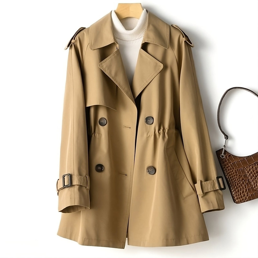 Women's Long Marissa Trench Coat in classic beige, perfect for elegant fall fashion.