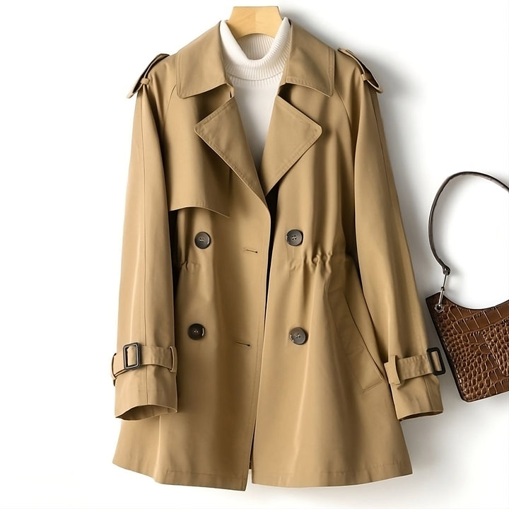Stylish women's trench coat, the Long Marissa, offering warm autumn outerwear.