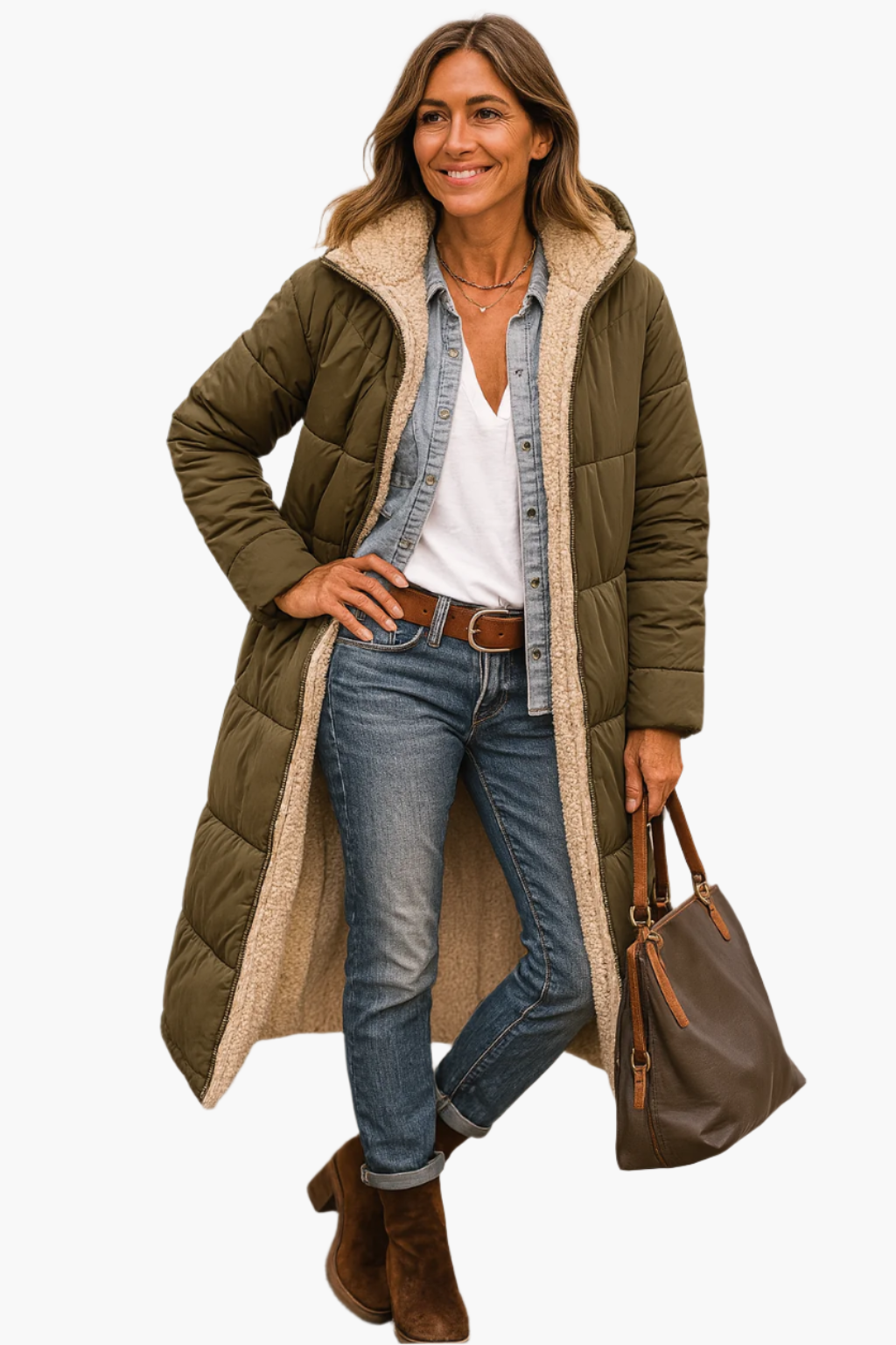 Stylish women's winter coat, a long hooded puffer jacket