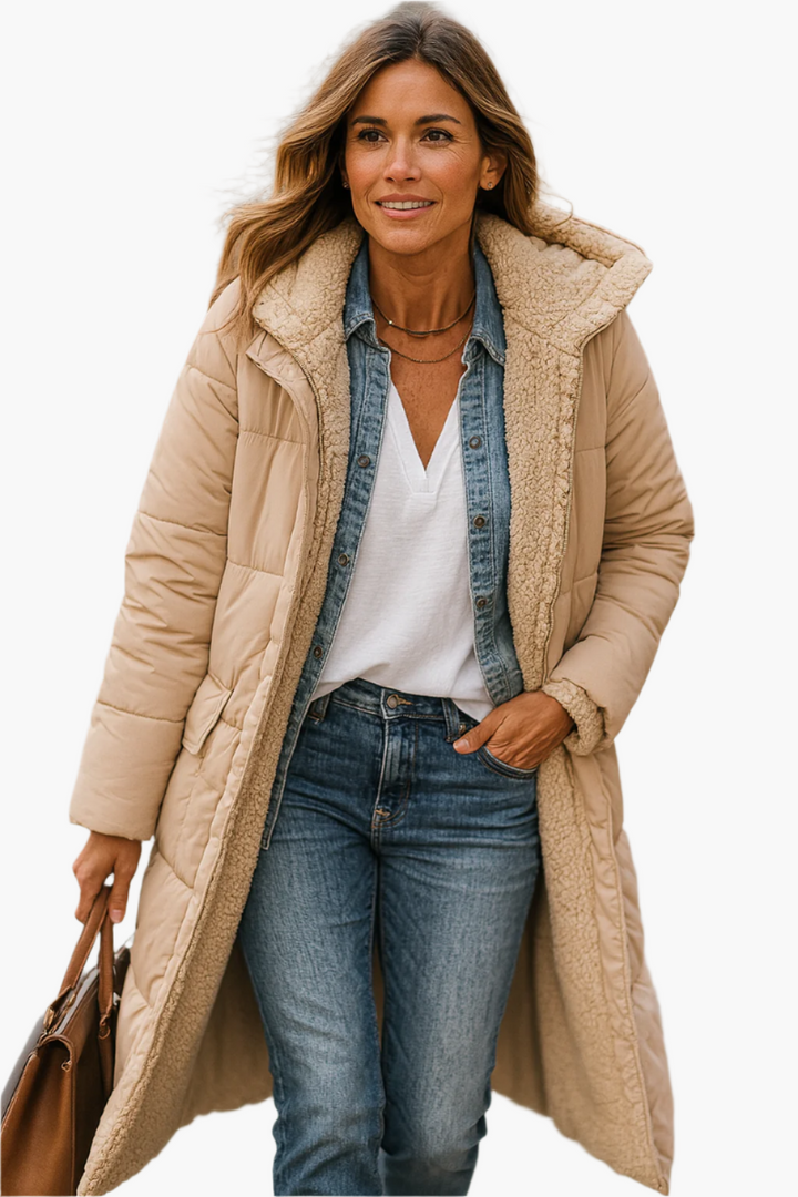 Chic long hooded jacket, perfect for staying warm this winter
