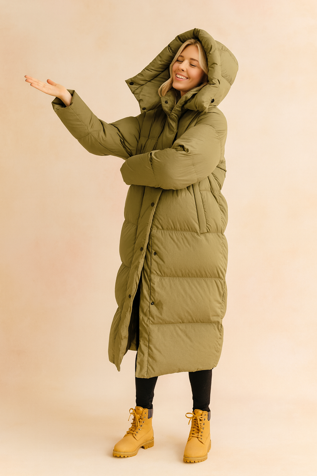 Women's long quilted winter jacket with hood for ultimate warmth, stylish cold-weather outerwear.