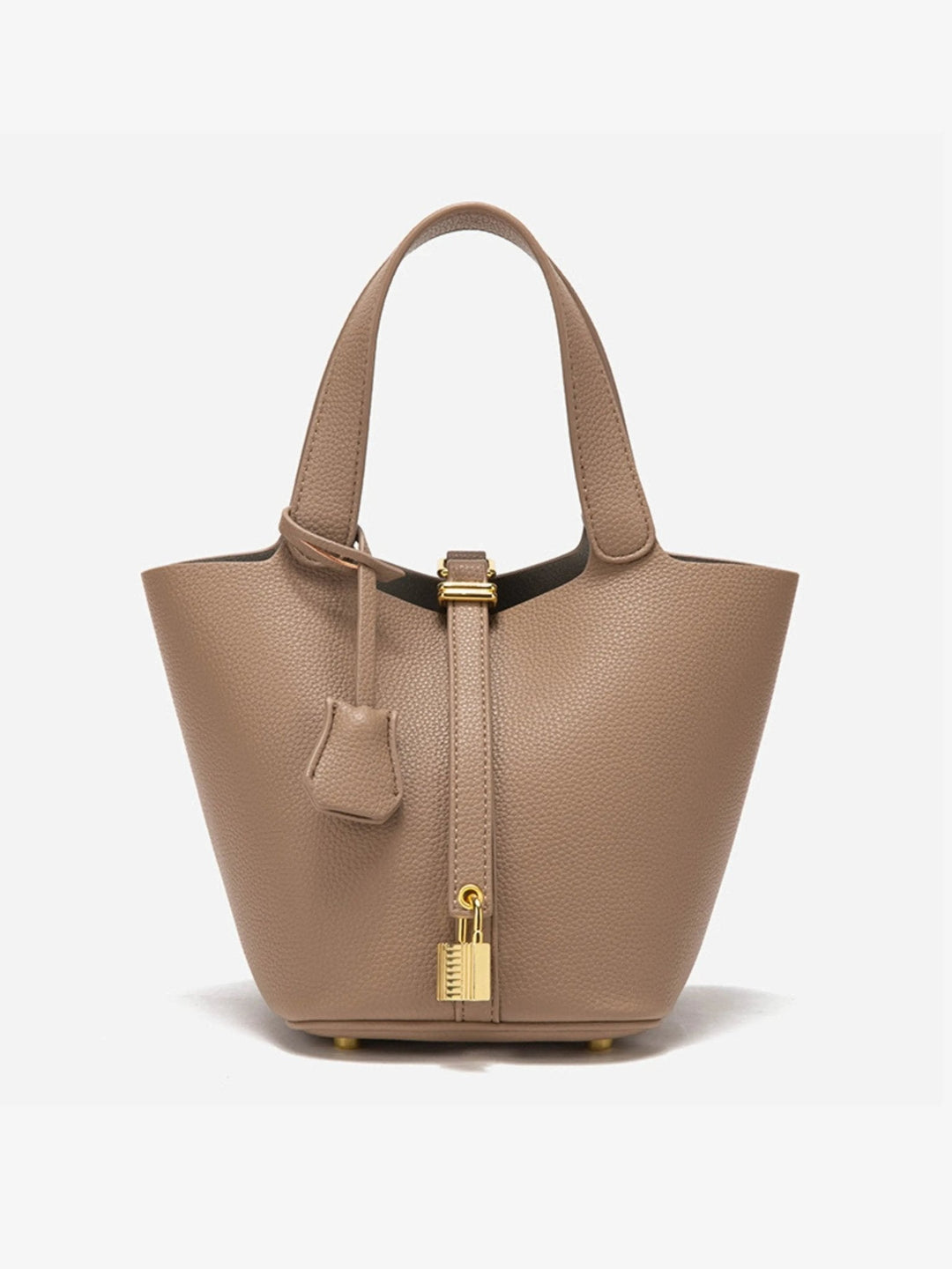 Stylish taupe leather handbag for women, designer inspired