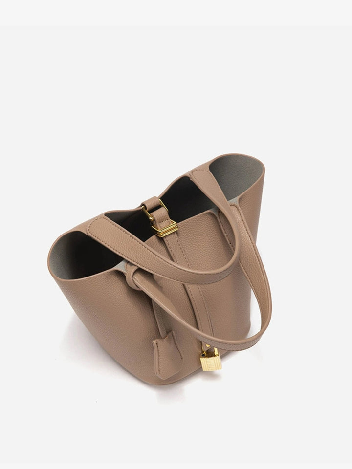 Luxury taupe leather bag, versatile day to night handbag