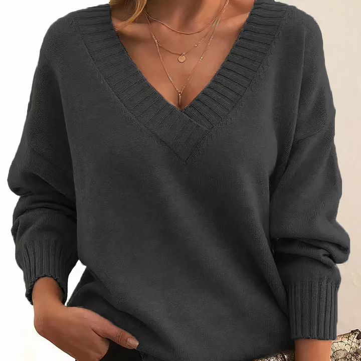 Cozy knit V-neck sweater for women, stylish fall fashion essential