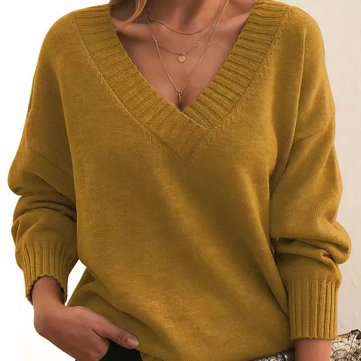 Chic V-neck knit top for women, Isabella sweater, elegant style